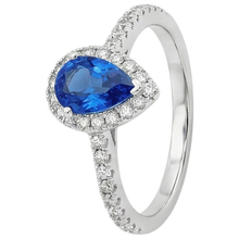 Afbeelding in Gallery-weergave laden, Peer blauwe saffier Natuurlijke echte diamanten ( niet in een laboratorium gekweekt ) Halo Ring 4,50 karaat echt goud Nieuw
