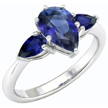 Afbeelding in Gallery-weergave laden, Natuurlijke (niet labgekweekt) peervormige blauwe saffier drie-stenen ring 2 karaat 14K Witgoud
