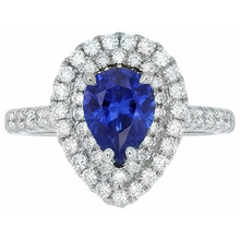 Afbeelding in Gallery-weergave laden, Peer geslepen Ceylon saffier Natuurlijke echte diamanten ( niet in een laboratorium gekweekt ) ring wit goud 14K 4 karaat
