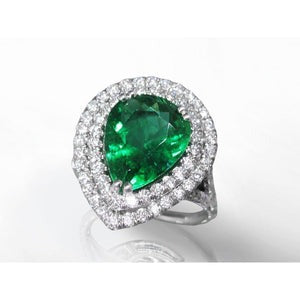 Peer geslepen Groente smaragd met halo ronde diamanten trouwring 5,50 ct goud