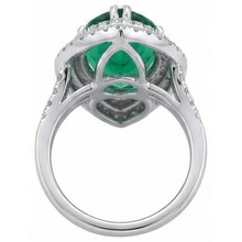 Afbeelding in Gallery-weergave laden, Peer geslepen Groente smaragd met halo ronde Natuurlijke echte diamanten ( niet in een laboratorium gekweekt ) trouwring 5,50 ct goud

