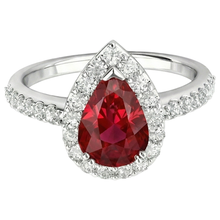 Afbeelding in Gallery-weergave laden, Peer geslepen robijn met Natuurlijke echte diamanten ( niet in een laboratorium gekweekt ) ring wit goud 14K sieraden 2,5 ct.
