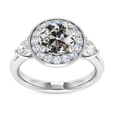 Peer & Ronde Oude Geslepen Echt Diamanten Halo ring 3 Stenen Stijl 6,50 Karaat