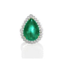 Afbeelding in Gallery-weergave laden, Peergeslepen groene smaragd en ronde diamanten ring 7,75 karaat
