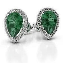 Peergroene smaragd met diamant Dames Stud Earring 11 karaat witgoud 14K