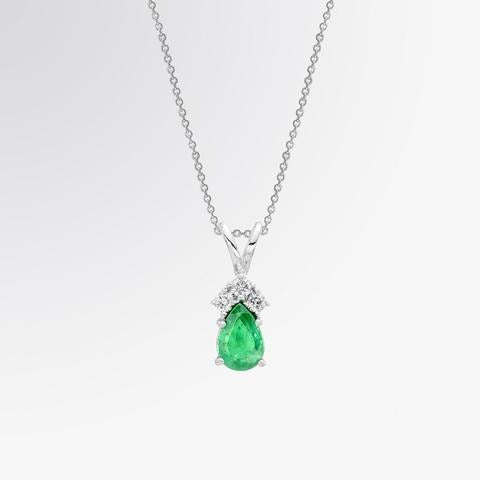 Peergroene smaragd met ronde diamanten hanger 3,55 karaat witgoud 14K