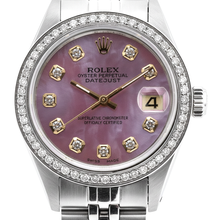 Afbeelding in Gallery-weergave laden, Perpetual Rolex Date Just Burgundy Dial Bezel Roestvrijstalen Jubilee Dameshorloge

