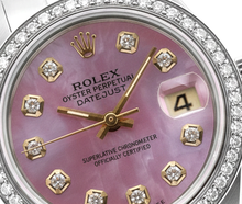 Afbeelding in Gallery-weergave laden, Perpetual Rolex Date Just Burgundy Dial Bezel Roestvrijstalen Jubilee Dameshorloge
