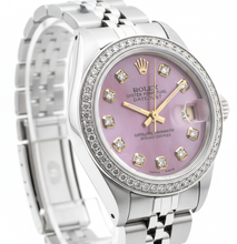 Afbeelding in Gallery-weergave laden, Perpetual Rolex Date Just Burgundy Dial Bezel Roestvrijstalen Jubilee Dameshorloge
