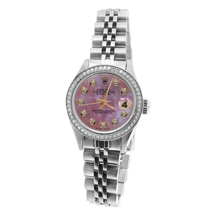 Perpetual Rolex Date Just Burgundy Dial Bezel Roestvrijstalen Jubilee Dameshorloge