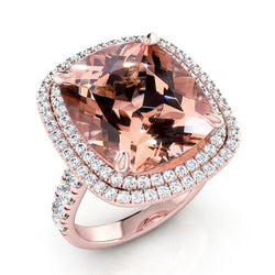 Perzik Kussen Morganiet Met Diamanten Ring Rosé Goud Dames Sieraden