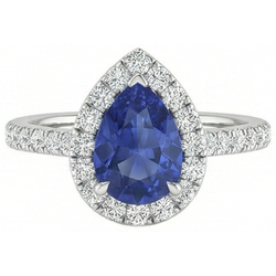 Prachtige peervorm Sri Lanka blauwe saffier Natuurlijke echte diamanten ( niet in een laboratorium gekweekt ) ring goud 2 Ct
