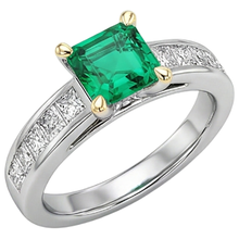 Afbeelding in Gallery-weergave laden, Asscher Colombiaanse Smaragd ring in Bicolor 14K Goud – vooraanzicht
