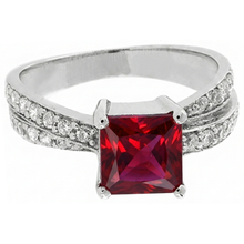 Afbeelding in Gallery-weergave laden, Princess Cut Rode Robijn Met Diamanten 4.10 Ct. Ring Wit Goud 14K
