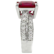 Afbeelding in Gallery-weergave laden, Princess Cut Rode Robijn Met Diamanten 4.10 Ct. Ring Wit Goud 14K
