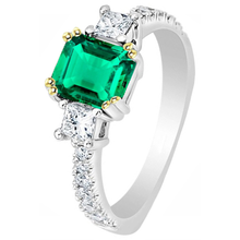 Afbeelding in Gallery-weergave laden, Edelsteen Ring Bicolor 14K Goud met Fijne Smaragd – hoekaanzicht
