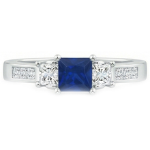 Afbeelding in Gallery-weergave laden, Princess cut 2,85 ct saffier en Natuurlijke echte diamanten ( niet in een laboratorium gekweekt ) trouwring wit goud 14K
