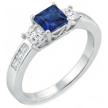Afbeelding in Gallery-weergave laden, Princess cut 2,85 ct saffier en Natuurlijke echte diamanten ( niet in een laboratorium gekweekt ) trouwring wit goud 14K
