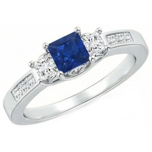 Afbeelding in Gallery-weergave laden, Princess cut 2,85 ct saffier en Natuurlijke echte diamanten ( niet in een laboratorium gekweekt ) trouwring wit goud 14K
