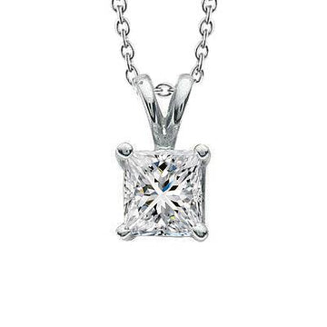 Princess 2 Carats Solitaire Prong Set Echt Diamanten Hanger Wit Goud 14K