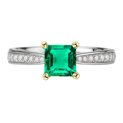 Smaragd Sieraadsteen Ring 3 karaat – Tweekleurig 14K Goud