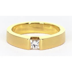 Princess Cut Echt Diamond Tension Set Herenring 0,75 Karaat Geel Goud