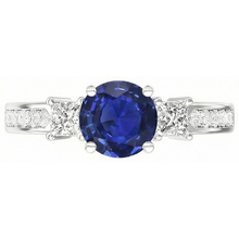Afbeelding in Gallery-weergave laden, echte round saffier 3.50karaat ring zijaanzicht

