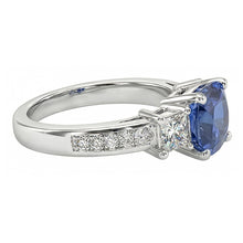 Afbeelding in Gallery-weergave laden, Prinses &amp; ronde Natuurlijke echte diamant ( niet in het laboratorium gekweekt )en ring Sierkussen Ceylon Sapphire 3 karaat goud
