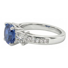 Afbeelding in Gallery-weergave laden, Prinses &amp; ronde Natuurlijke echte diamant ( niet in het laboratorium gekweekt )en ring Sierkussen Ceylon Sapphire 3 karaat goud
