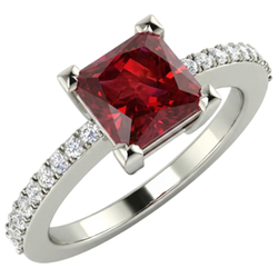Prinses en rond geslepen 3.45 ct. Robijn En Diamanten Ring Wit Goud 14K