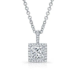 Prinses En Rond Geslepen 1,74 Ct. Echt Diamanten Hanger Ketting Wit Goud