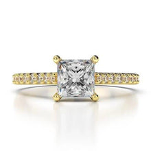 Afbeelding in Gallery-weergave laden, Prinses En Ronde Geslepen 3 Karaat Natuurlijk Diamanten Trouwring Geel Goud 14K
