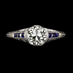 Echte Art Deco Sieraden Nieuw Oud Geslepen Natuurlijke uit de aarde gewonnen Diamant Saffier Ring Vintage Stijl