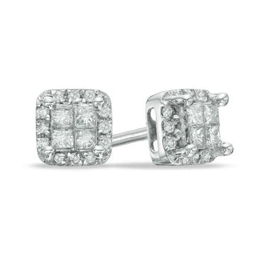 Prinses & Ronde Echt Diamanten Halo Stud Earring 3,20 Karaat Witgoud 14K