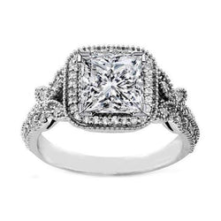 Verlovingsring met prinses- en ronde diamanten in vintage stijl, uit de aarde gewonnen, 3 karaat