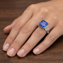 Afbeelding in Gallery-weergave laden, Prinsesslijpsel Blauwe Saffier IGI GECERTIFICEERDE Diamanten Ring 6.75 Karaat Luxe Sieraden
