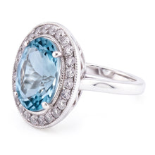 Afbeelding in Gallery-weergave laden, Prong Set 11 kt ronde ring met aquamarijn en Natuurlijke echte diamanten ( niet in een laboratorium gekweekt ) wit goud 14k
