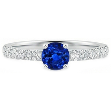 Afbeelding in Gallery-weergave laden, Prong Set 3.10 Ct Ceylon Sapphire Diamonds Trouwring Wit Goud 14K
