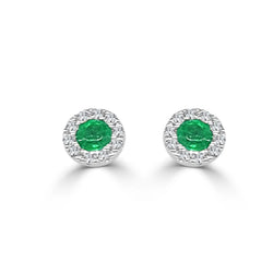 Prong Set 6,10 karaat groene smaragd en diamanten Stud Halo oorbellen