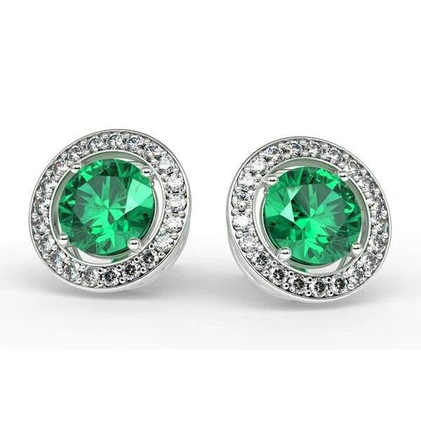 Prong Set 6,50 karaat groene smaragd met diamanten oorknopjes