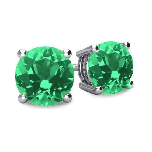 Prong Set Grote Groene Smaragd 9 Ct Dames Studs Oorbellen 14K Wit Goud