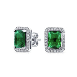 Prong Set Stralende Groene Smaragd Halo Diamanten Pave 4,70 Ct. Studs