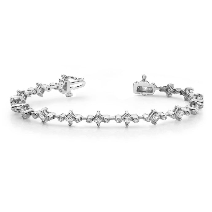 Prong And Bezel Set 7,50 Ct Echt Diamanten Armband Goud Wit 14K.