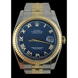 Rand Rolex Datum-horloge Blauwe Romeinse wijzerplaat Roestvrij staal en goud Jubileum SNELLE INSTELLING