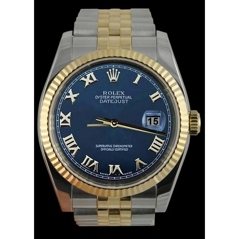 Rand Rolex Datum-horloge Blauwe Romeinse wijzerplaat Roestvrij staal en goud Jubileum SNELLE INSTELLING
