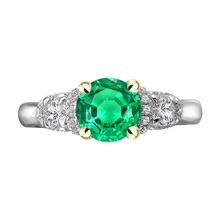 Afbeelding in Gallery-weergave laden, Smaragd Rond Geslepen Edelsteen Ring in Tweekleurig 14K Goud – hoofdaanzicht
