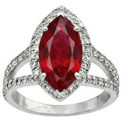 Red Marquise Cut Halo Ruby Diamond Ring Witgoud 5,55 Ct