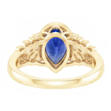 Afbeelding in Gallery-weergave laden, Ring met Kastzetting, Peervormige Ceylonsaffier &amp; Natuurlijke uit de aarde gewonnen Diamant, Geelgoud, 4.75 Karaat
