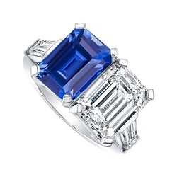 Smaragd IGI GECERTIFICEERDE Diamanten & Blauwe Saffieren Ring 4.50 Karaat Goud met Baguette Accentstenen