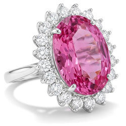 Ring met 29.25 Karaat Ovale Kunziet en Ronde Natuurlijke uit de aarde gewonnen Diamanten 14K Witgoud Nieuw